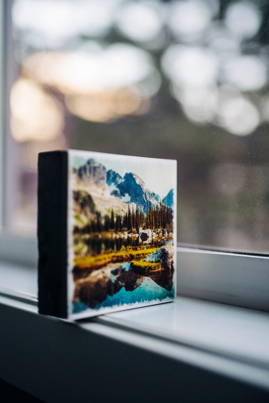 Alpine Lake & Reflections<br> 5x5" Signature Glossy Art Block <br> New Pine Wood Edges