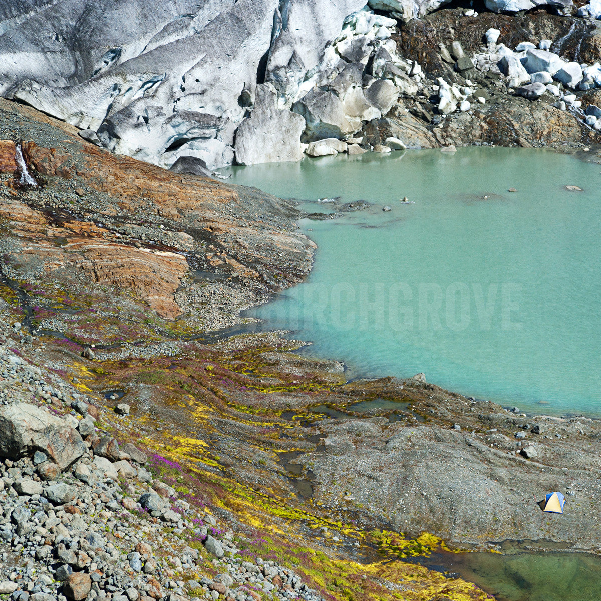 Impresión descontinuada de 5x5"<br> Glaciar + Lago BC<br> Acabado metálico