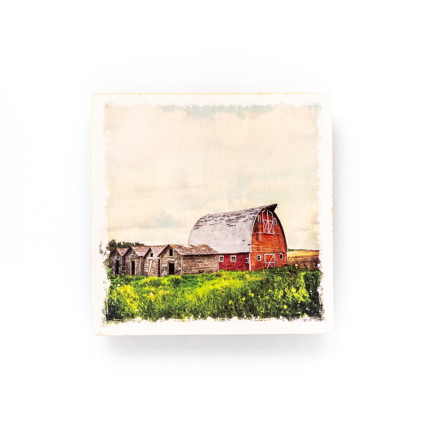 Red Barn Birch Wood Photo Coaster