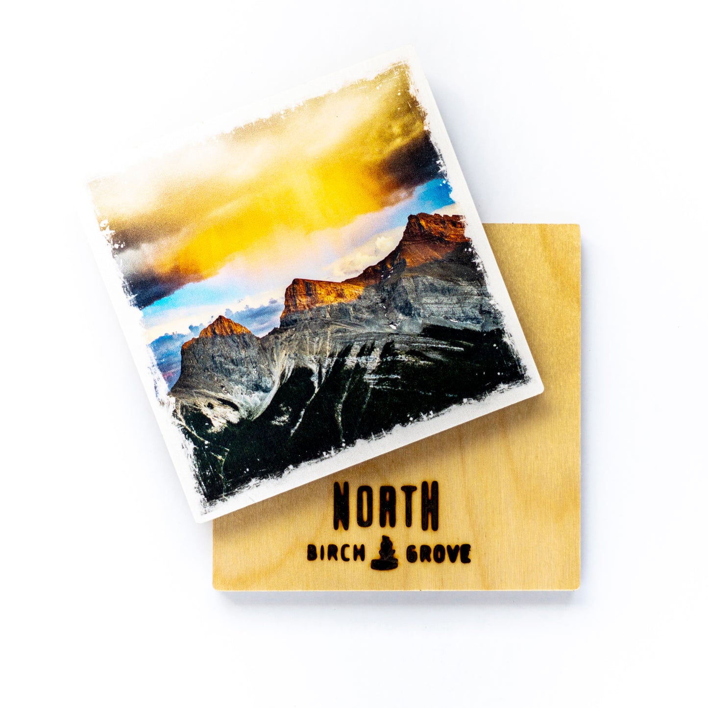 Canadian Rockies Winter Sunrise Birch Wood Photo Coaster