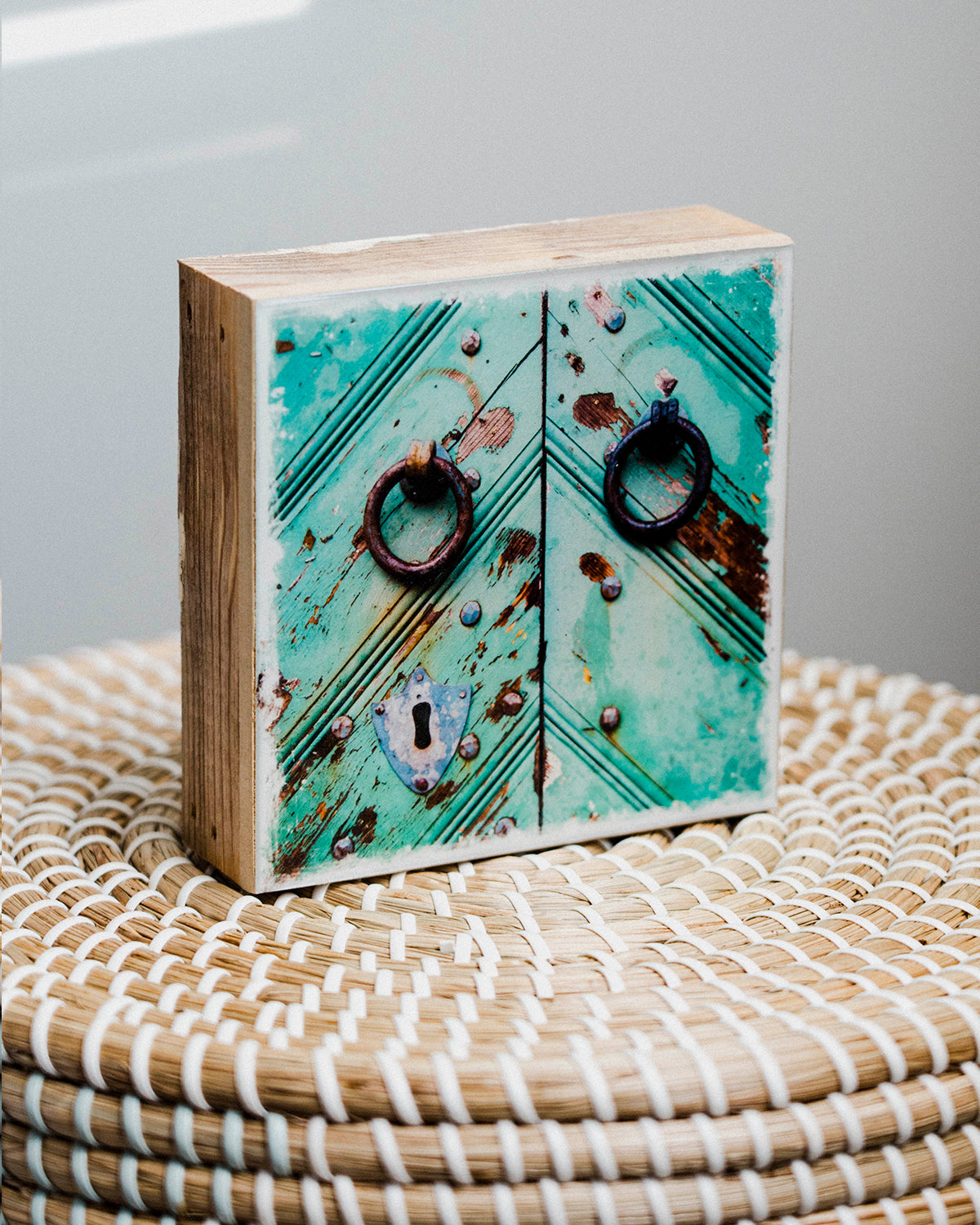 Antique Door in Europe <br> 5x5" Signature Glossy Art Block <br> Rustic Barn Wood Edges