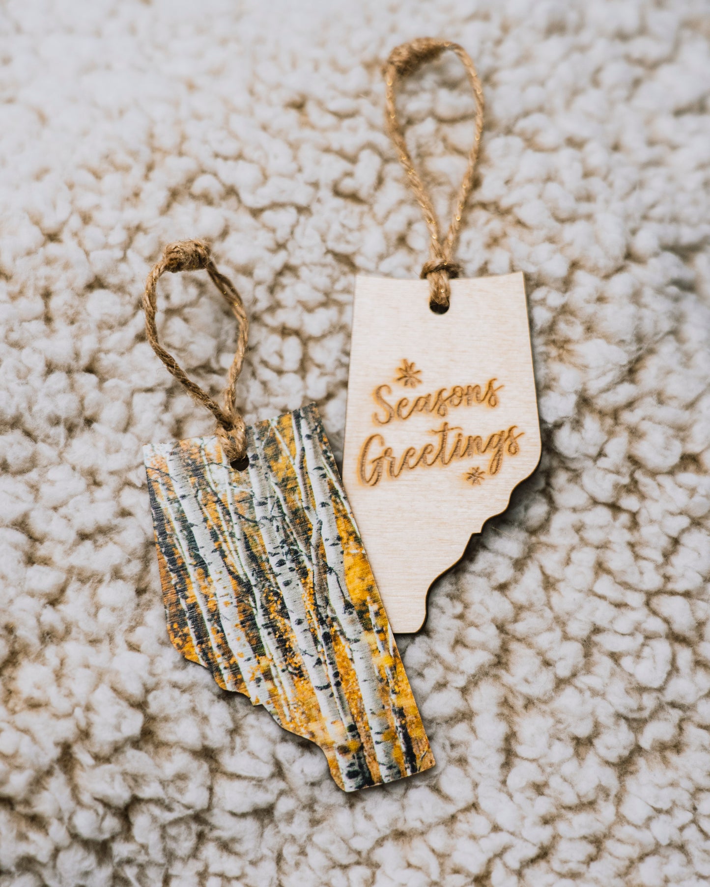 Alberta Wooden Holiday Ornament Seasons Greetings Aspens in Autumn