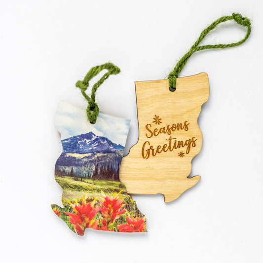British Columbia Wooden Holiday Ornament <br> Seasons Greetings <br> Wildflowers in Summer