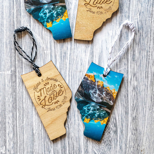 Adornos navideños de madera de Alberta hechos a pedido<br> Sólo depósito