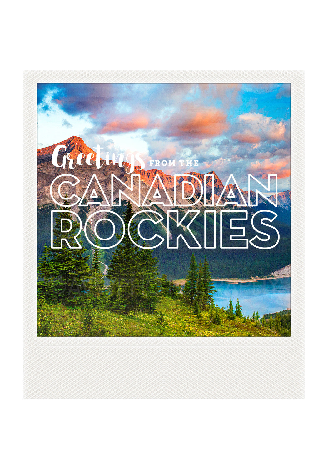 Imán Polaroid metálico<br> Saludos desde las Montañas Rocosas canadienses.<br> País Kananaskis