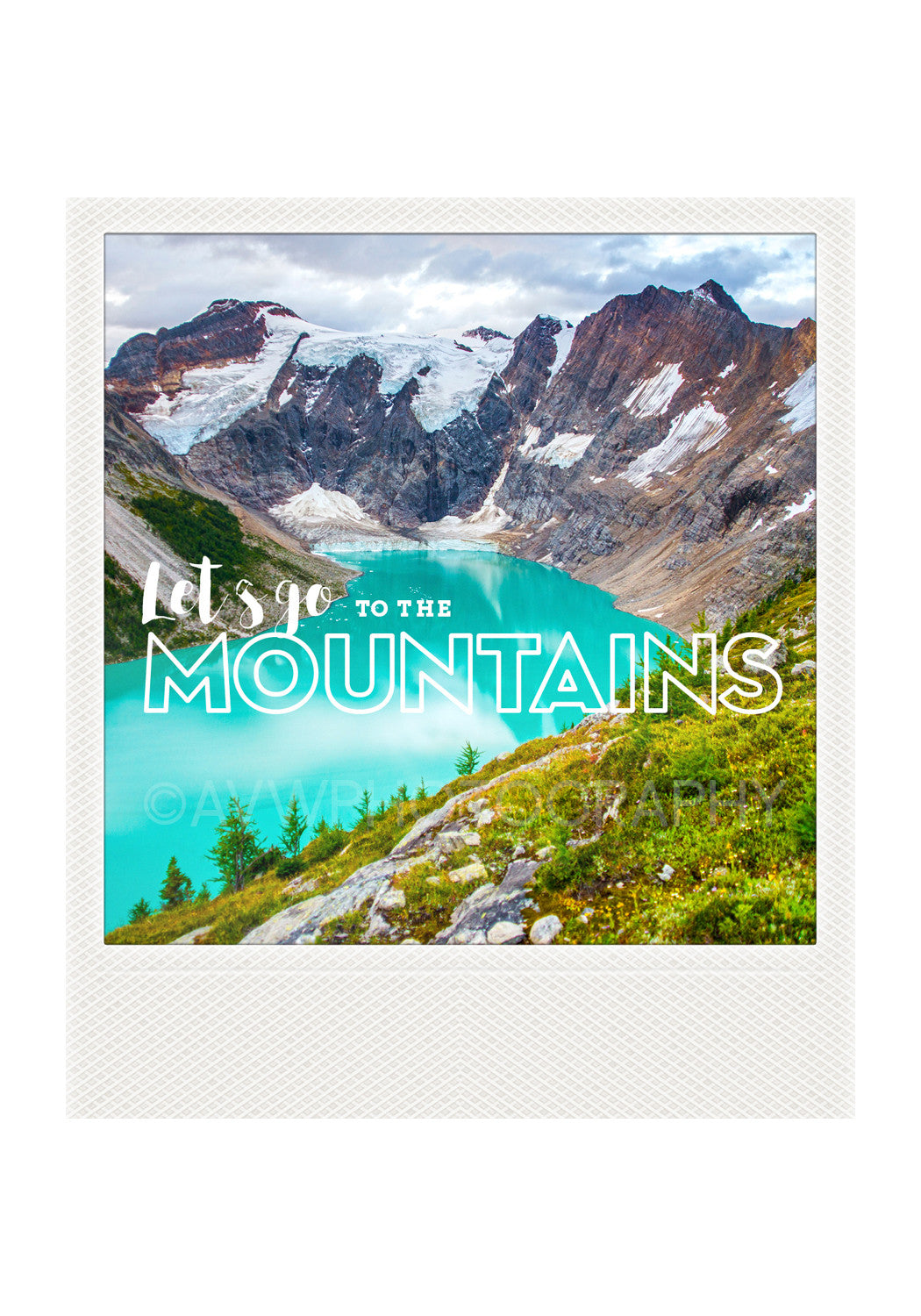 Metallic Polaroid Magnet <br>Let's Go to the Mountains // Alpine Lake