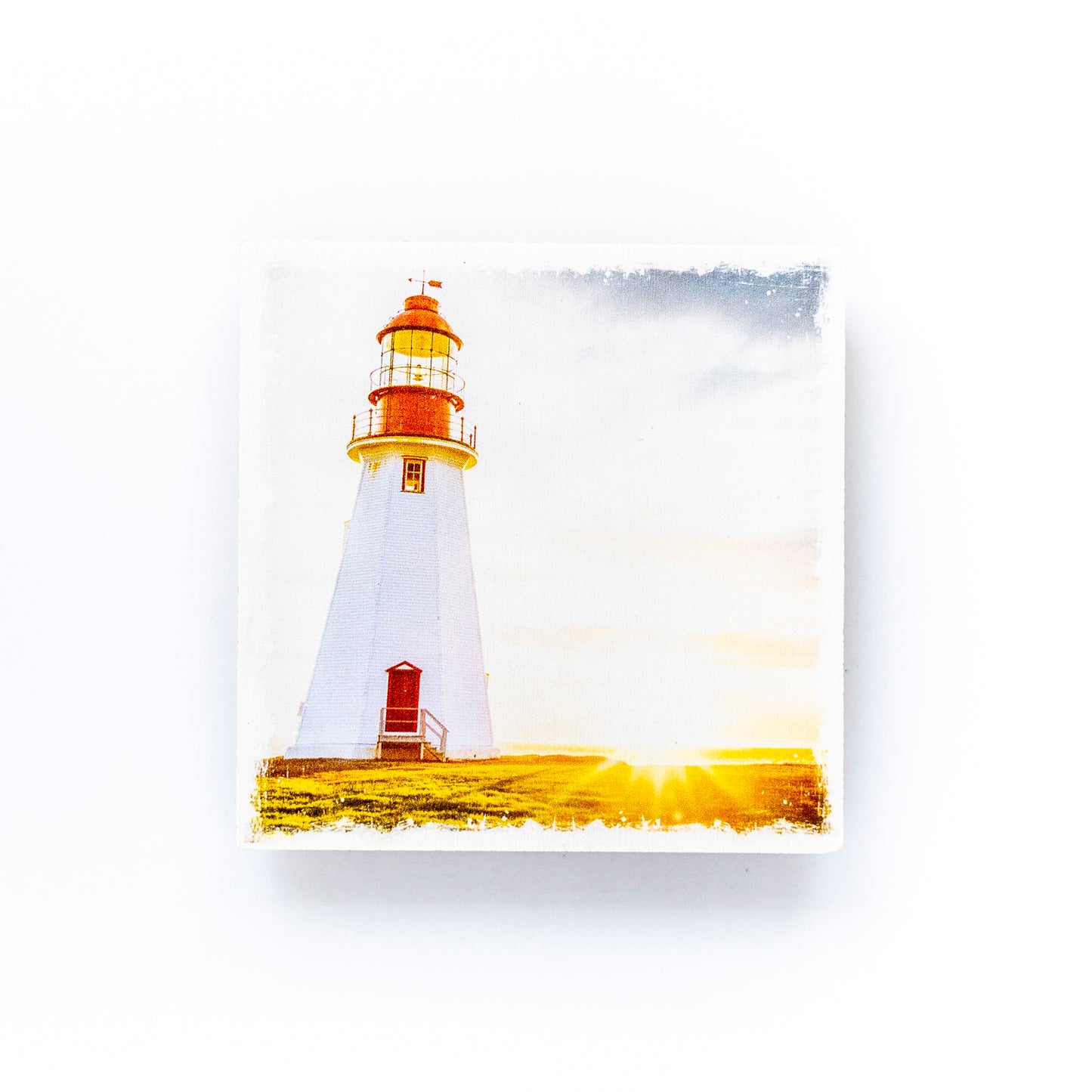 Posavasos con fotografías de madera de abedul del faro de Terranova y Labrador