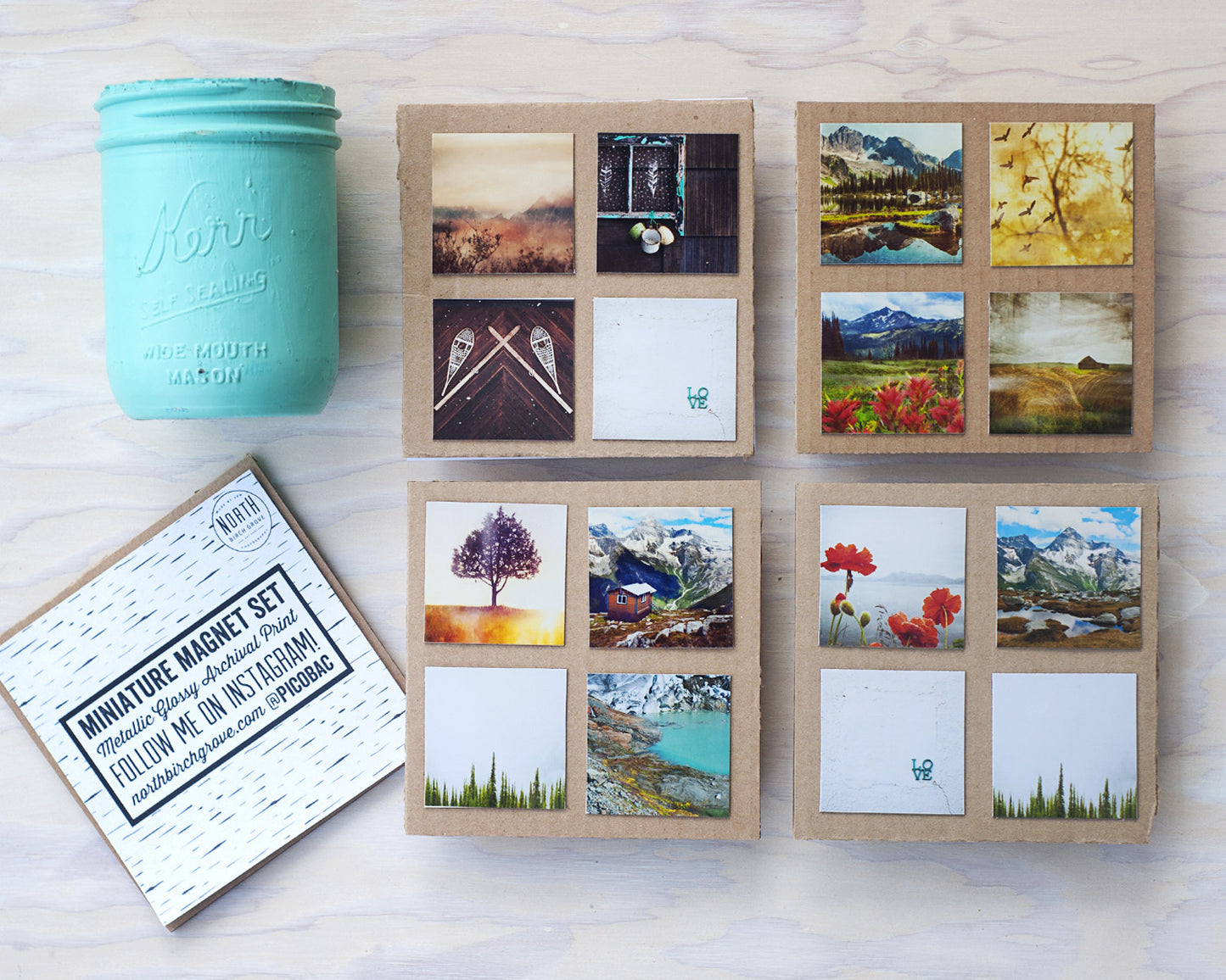 Metallic Mini Magnet Set of 4 <br> Bicycles + Cobblestone Streets