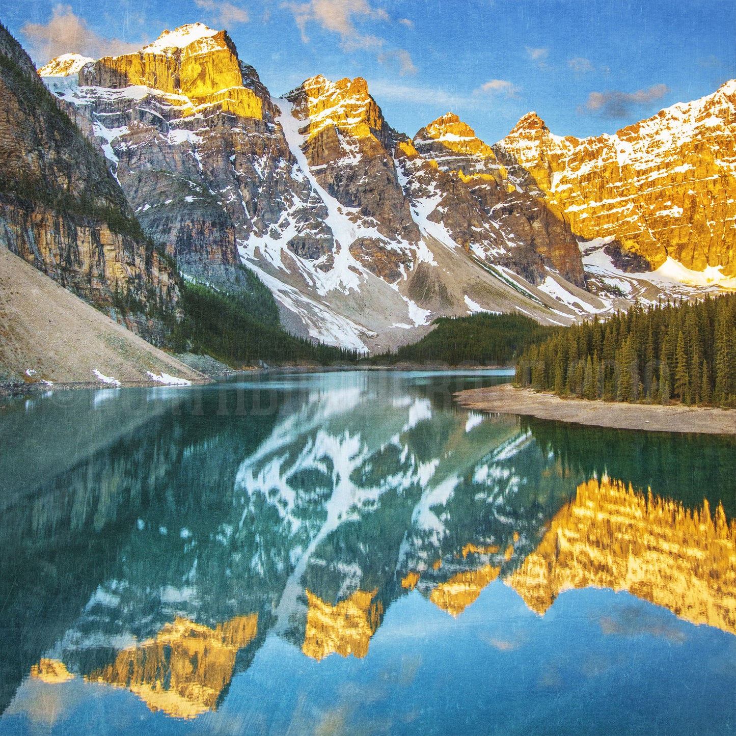 Lago Moraine Primavera Amanecer Parque Nacional Banff<br> Impresión cromogénica de bellas artes de archivo