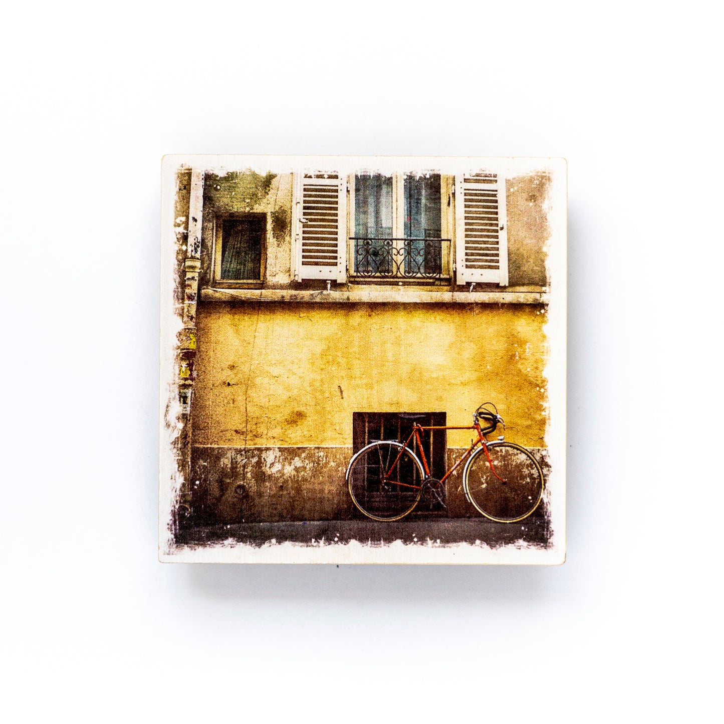 Parisian Street & Bicycle Birch Wood Photo Coaster