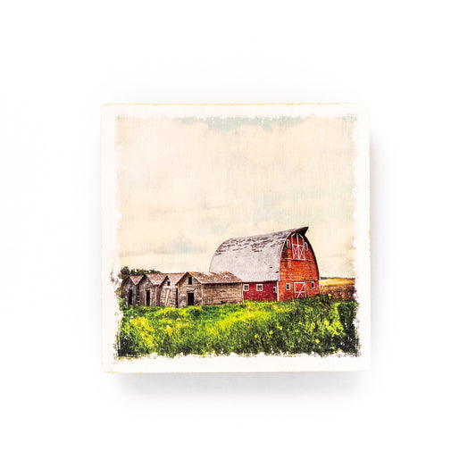 Red Barn Birch Wood Photo Coaster