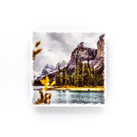 Spirit Island Maligne Lake Jasper National Park Birch Wood Photo Coaster