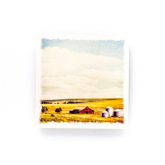 Posavasos Para Fotos de madera de abedul con escena de pradera de verano de Alberta