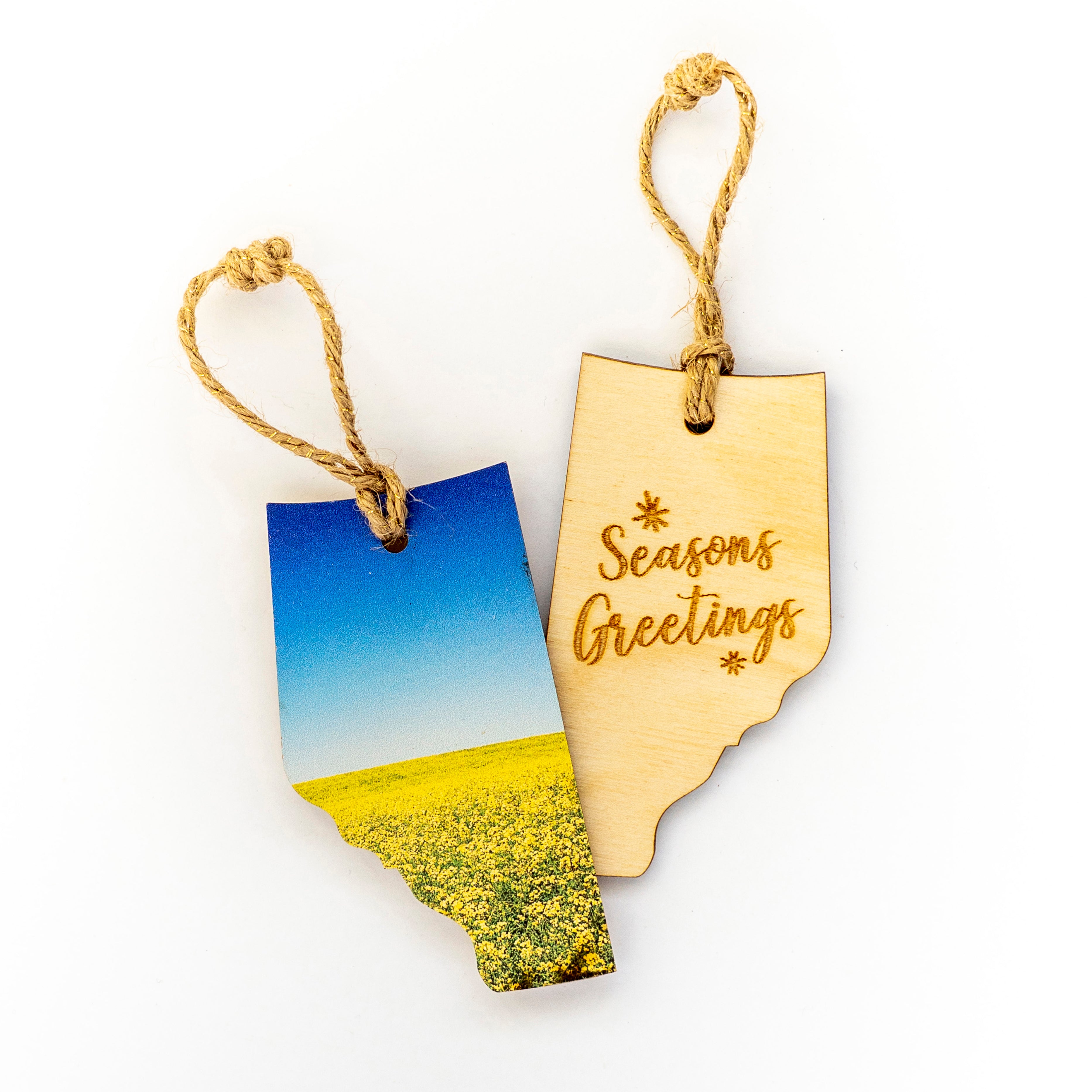 Alberta Wooden Holiday Ornament <br> Seasons Greetings <br>Canola Field in Bloom