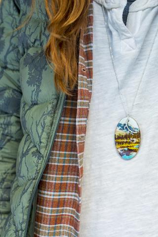 Wooden Photo Pendant <br> Valhalla Mountain Range <br> Antler or Bison Silver Charm<br>