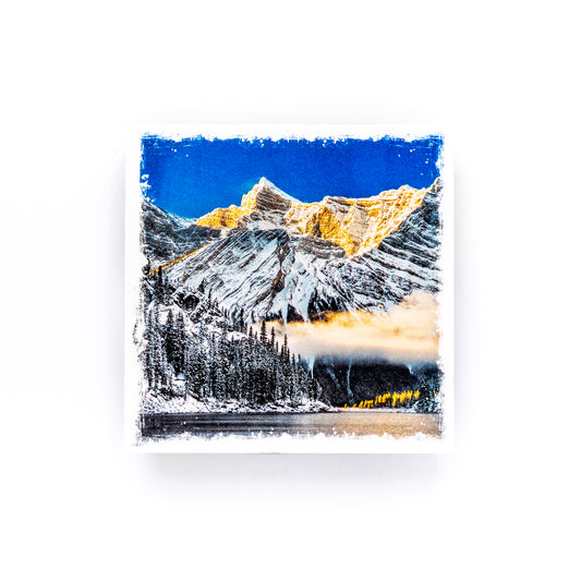 Canadian Rockies Winter Sunrise<br>Birch Wood Photo Coaster <br> 4x4" Matte Finish